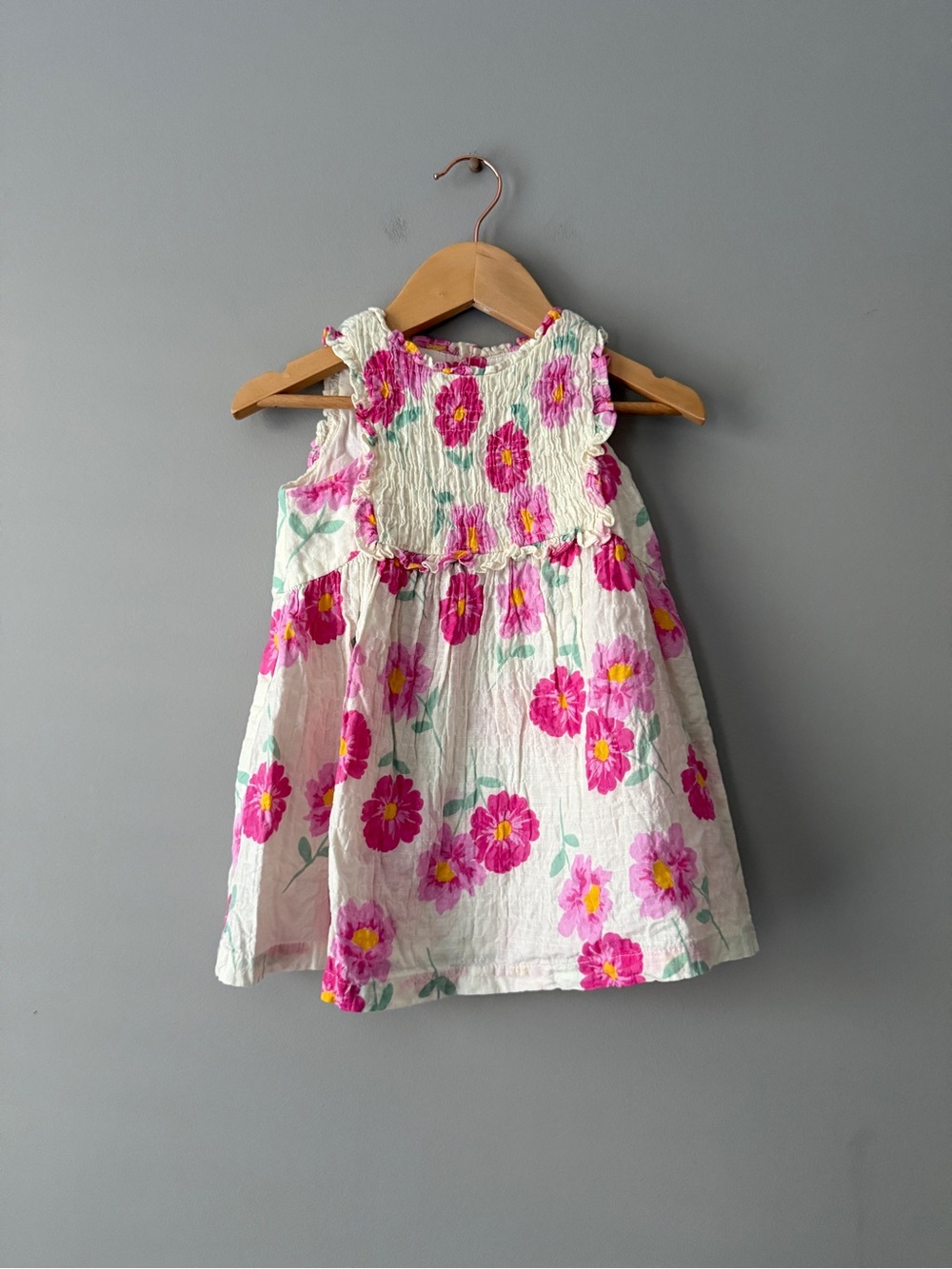 Zara White Dress with Bright Pink Floral Print 18/24 months girls